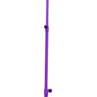 A purple microphone stand with a black pole.