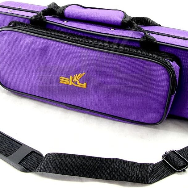 A purple case with a strap on it